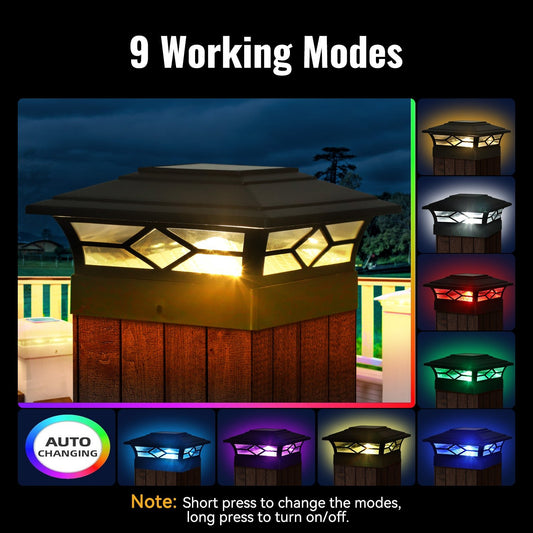 Solar Post Cap Light With 8 Light Colors - FabStyl