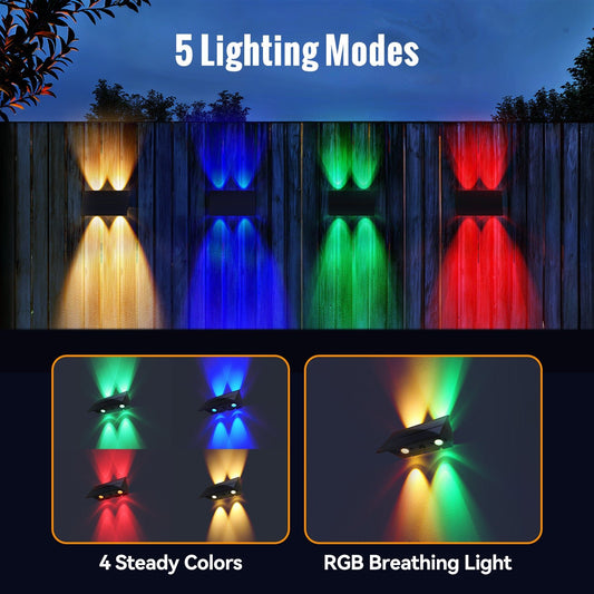 Solar Up & Down Fence Light With 4 Light Colors - FabStyl