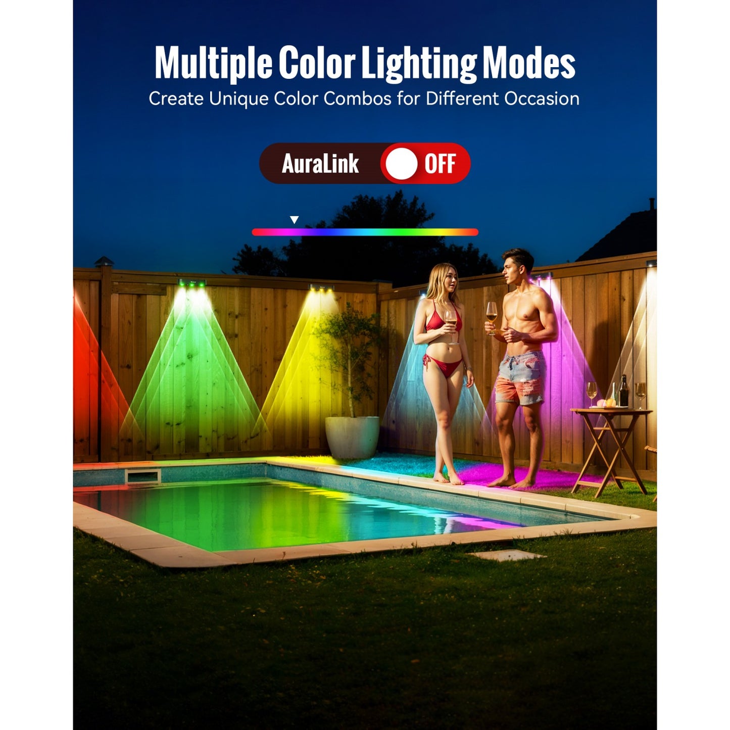 Solar Fence RGB Lights With 9 Light Colors